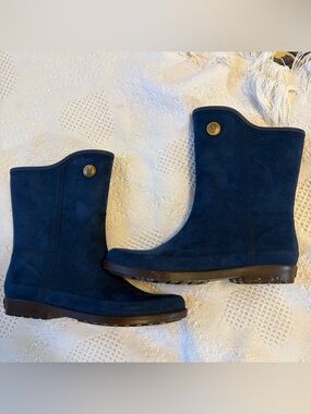 Women's Navy Suede Mid-Calf Boots